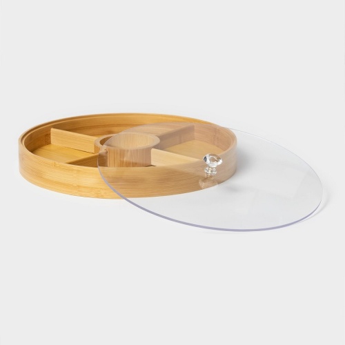 Менажница из бамбука 5-ти секц. 30см STRIATA с крышкой Доляна 7061101 фото 3