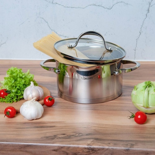 Кастрюля нерж. сталь 4,5л Home Queen ТАНДЕМ со стекл. крышкой индукция 77268 1/6 фото 3