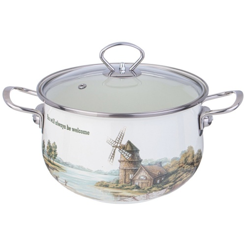 Кастрюля эмаль 3,8л Agness FAMILY HOUSE со стекл. крышкой индукция 943-068 фото 2 Кастрюля эмаль 3,8л Agness FAMILY HOUSE со стекл. крышкой индукция 943-068 фото 2