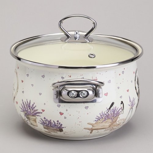 Кастрюля эмаль 2,8л Agness LAVENDER CATS со стекл. крышкой индукция 943-077 фото 3 Кастрюля эмаль 2,8л Agness LAVENDER CATS со стекл. крышкой индукция 943-077 фото 3