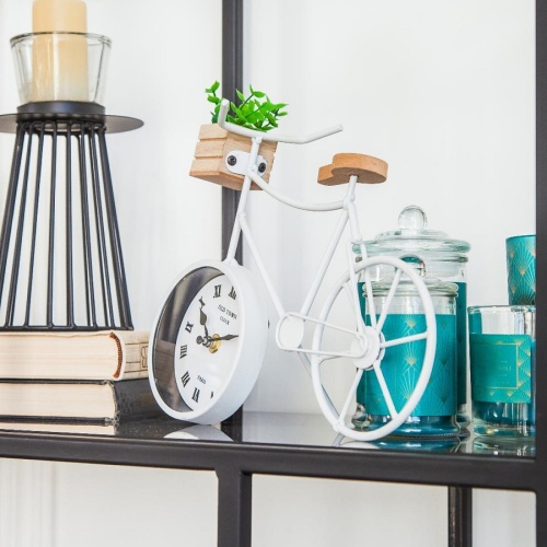 Часы настольные 28*9*24см ВЕЛОСИПЕД с суккулентом (белый) Fancy52 фото 3