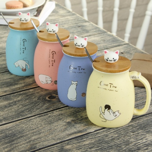 Кружка керамика 500мл КОТИК МИКС с крышкой и ложкой China Cup 3044662 фото 5