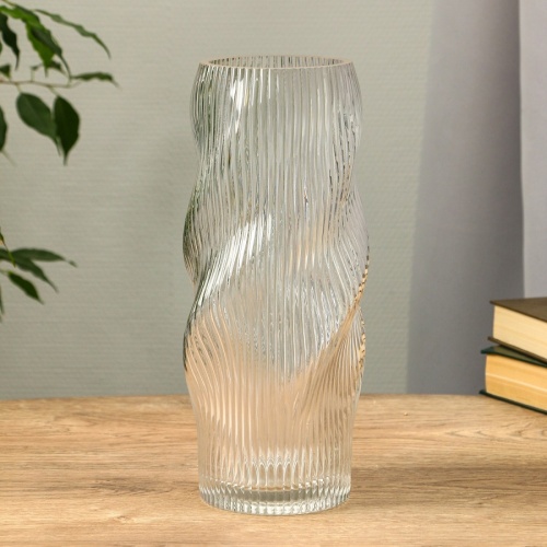 Ваза стекло 12*10*29см РЕЛЬЕФ прозрачный Венди 10872903 фото 4