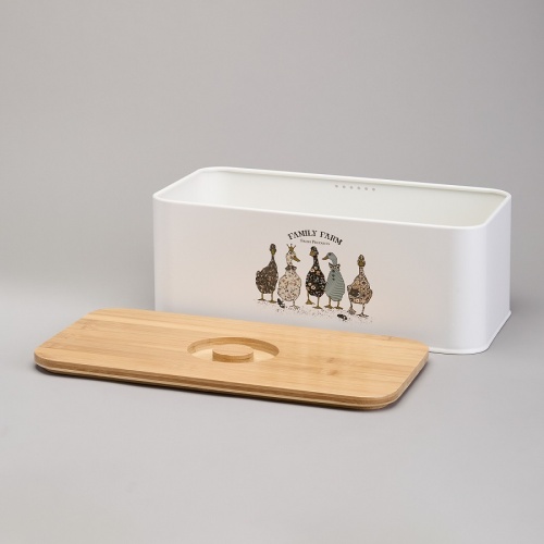 Хлебница 34*19,5*13,5см Agness FAMILY FARM ГУСИ сталь бамбук 790-384 фото 5