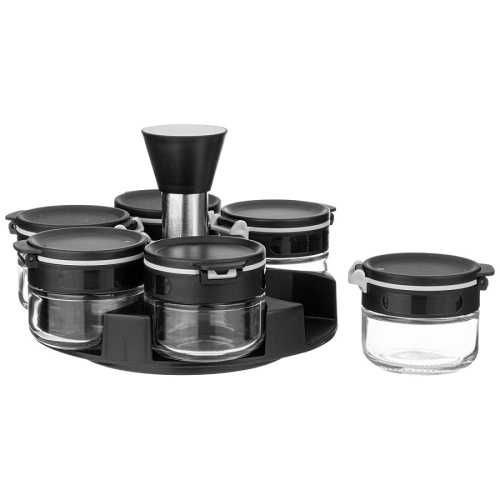 Набор для специй стекло 7пр (6 баночек 85мл+подставка) Agness 671-101 фото 2