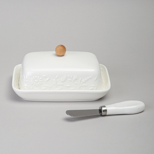 Масленка фарфор 16,5*12,5*8см FLOWERS STORY с ножом Lefard 474-257 фото 2