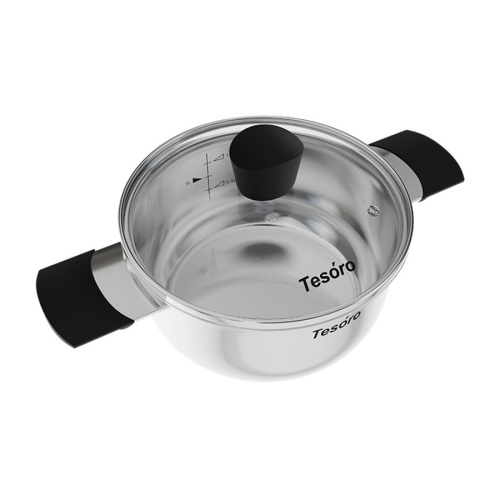 Кастрюля нерж. сталь 2,0л Tesoro MODICA со стекл. крышкой индукция КС520 фото 4