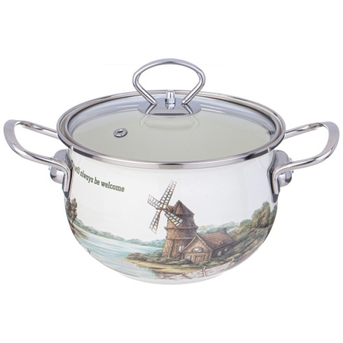 Кастрюля эмаль 2,0л Agness FAMILY HOUSE со стекл. крышкой индукция 943-066 фото 2 Кастрюля эмаль 2,0л Agness FAMILY HOUSE со стекл. крышкой индукция 943-066 фото 2