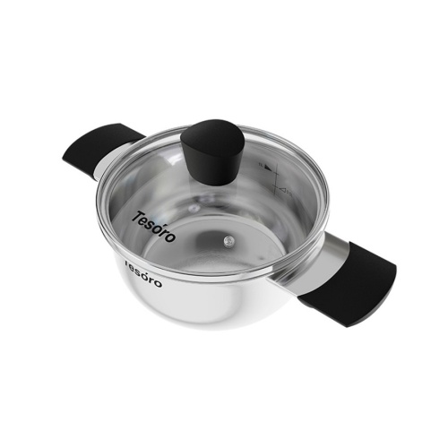 Кастрюля нерж. сталь 1,4л Tesoro MODICA со стекл. крышкой индукция КС514 фото 3