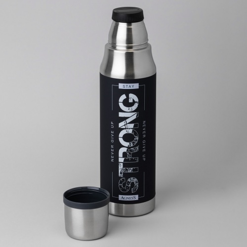 Термос 1000мл Agness STAY STRONG у/г нерж. сталь пробка крышка-чашка 798-106 фото 2