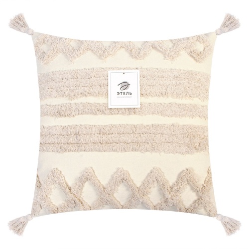 Наволочка декоративная 45*45см хлопок БОХО Полосы с кисточками (молочный) Этель 9691608 фото 2